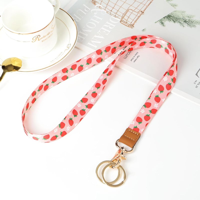 Knagsfa Lanyards for Keys, Neck Lanyards for ID Badges with Metal Hook, Cute Keychain Lanyard for Women, Red Strawberry - Image 5
